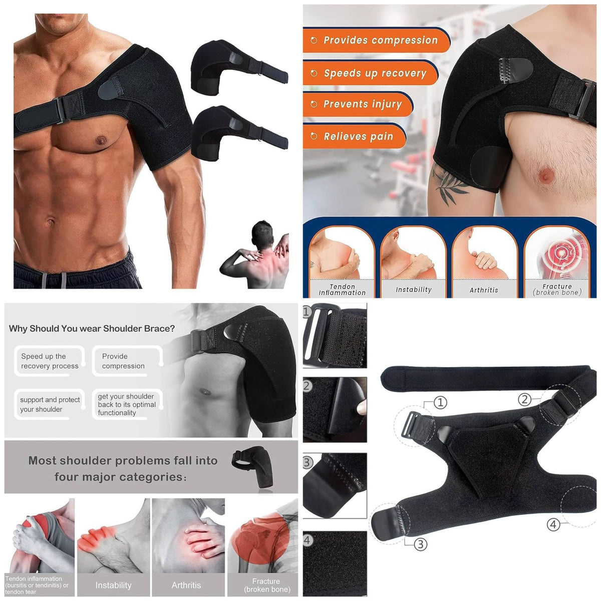 Adjustable Shoulder Support Brace – Compression Shoulder Stabilizer for Daily Support